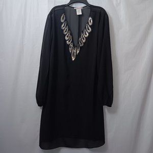 LOVE SQUARED SEQUIN NECKLINE SHEER DRESS